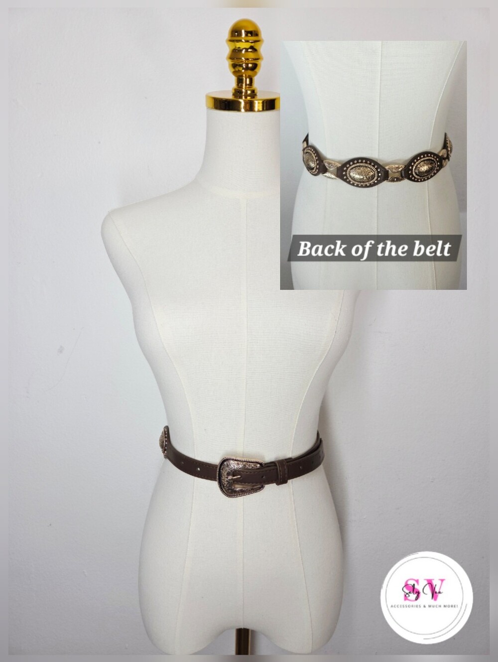 Brown Belt With Gold Buckle And Decor